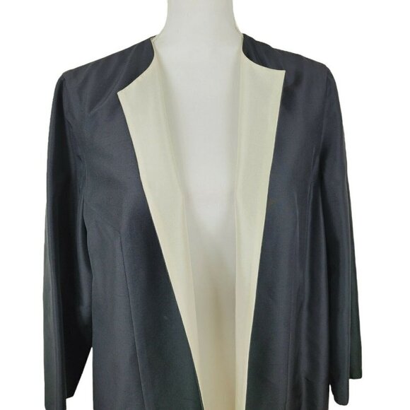Normandy Monroe Silk Duster Jacket Coat Open Front Clean Lines Black Sz 10 - Picture 3 of 10